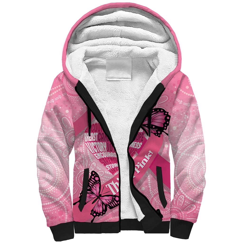 Australia Breast Cancer Awareness Month Sherpa Hoodie Pink Ribbon Mix Butterflies