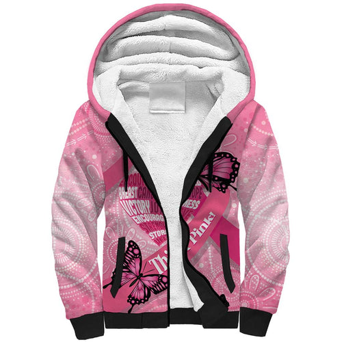 Australia Breast Cancer Awareness Month Sherpa Hoodie Pink Ribbon Mix Butterflies