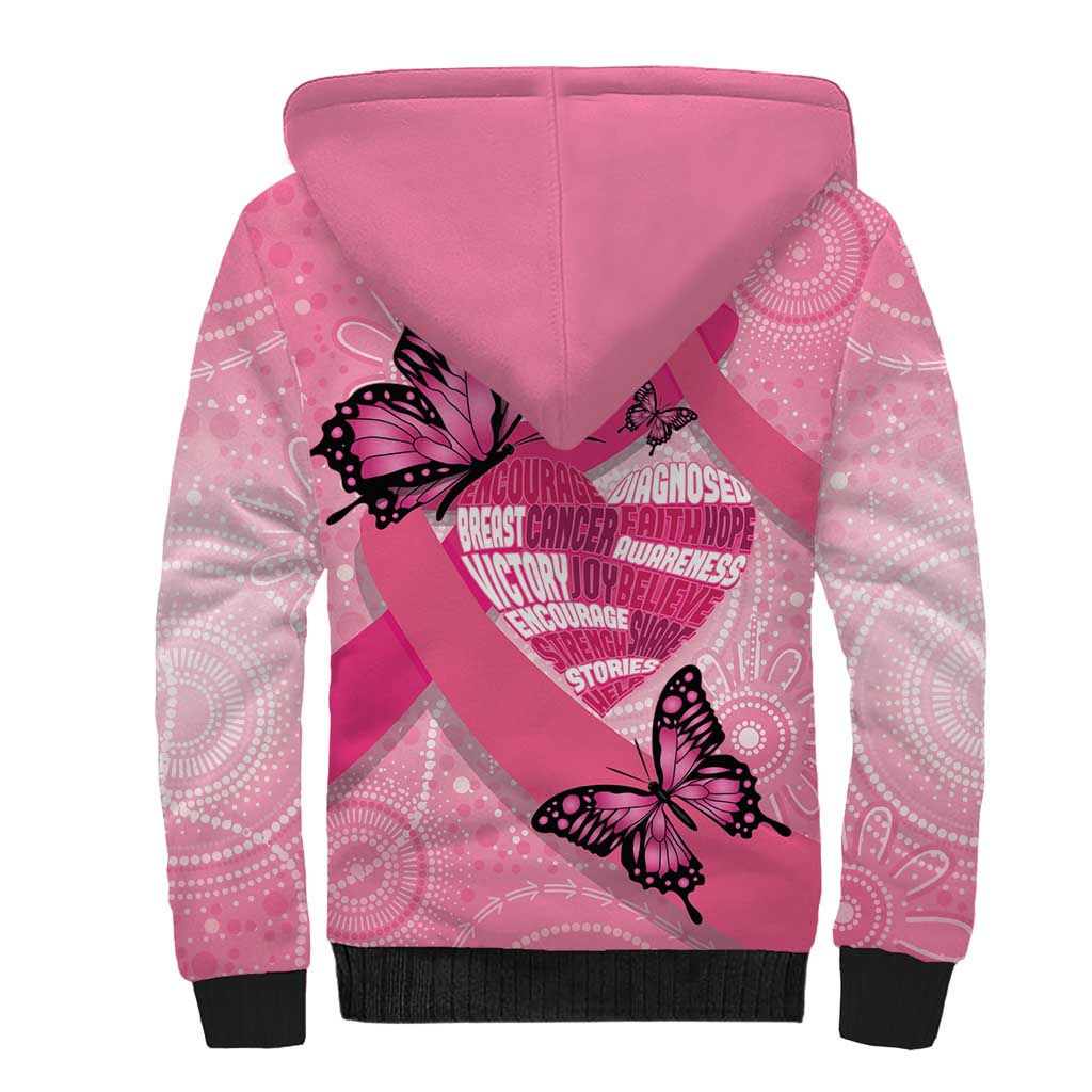 Australia Breast Cancer Awareness Month Sherpa Hoodie Pink Ribbon Mix Butterflies