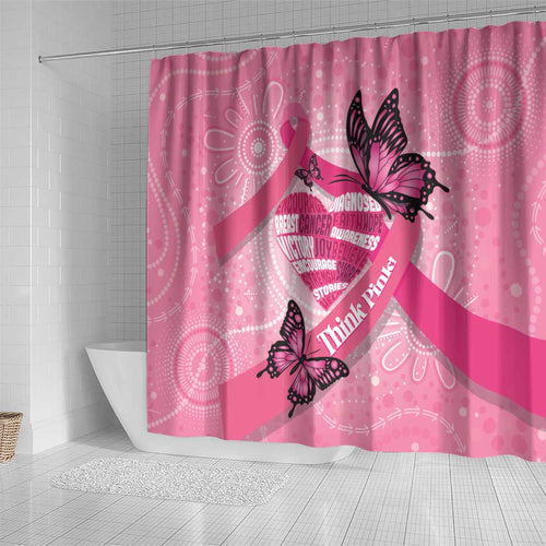 Australia Breast Cancer Awareness Month Shower Curtain Pink Ribbon Mix Butterflies