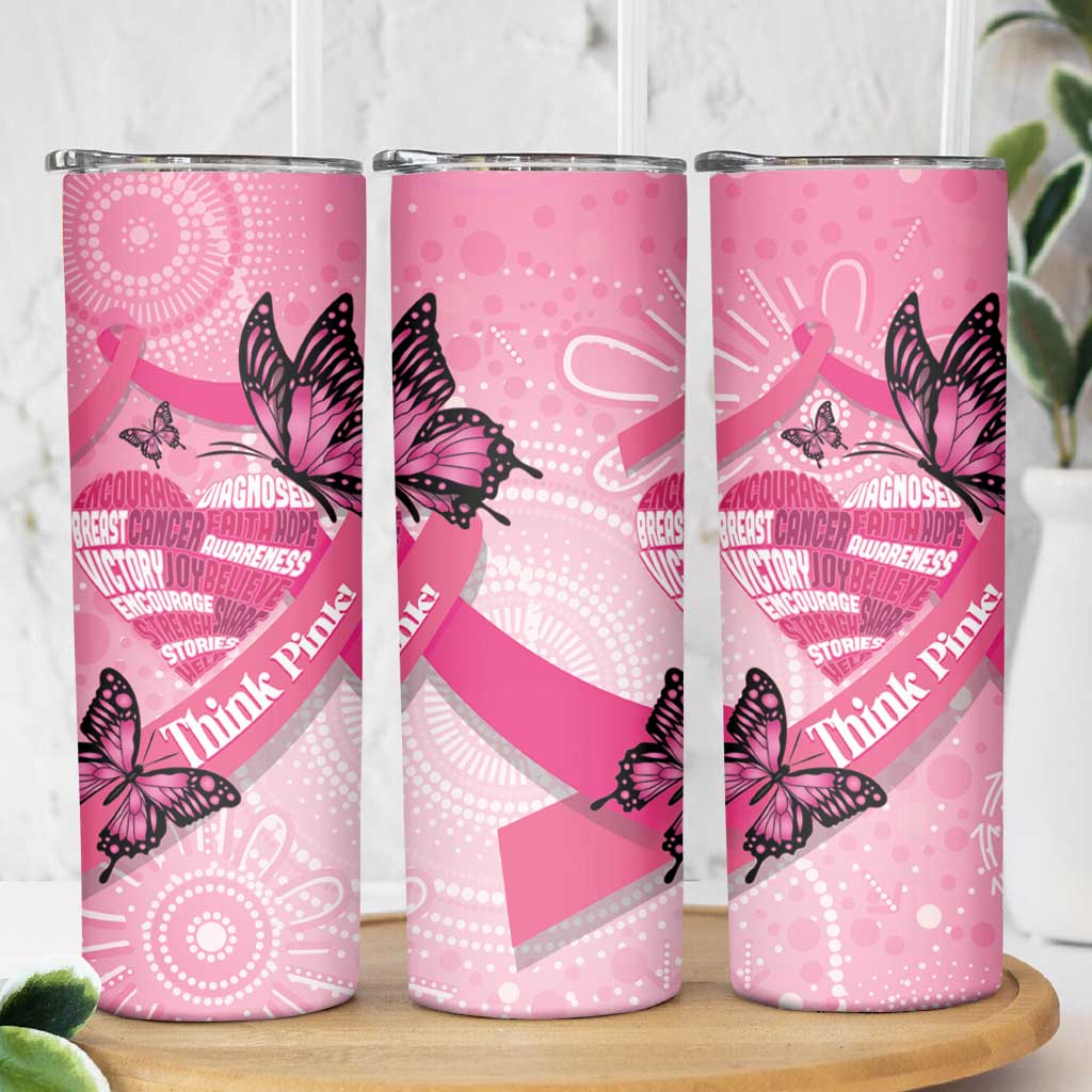 Australia Breast Cancer Awareness Month Skinny Tumbler Pink Ribbon Mix Butterflies