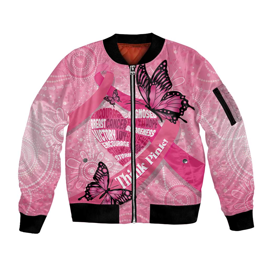 Australia Breast Cancer Awareness Month Sleeve Zip Bomber Jacket Pink Ribbon Mix Butterflies