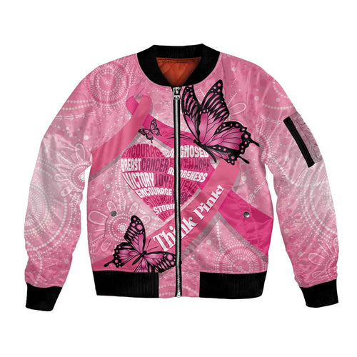 Australia Breast Cancer Awareness Month Sleeve Zip Bomber Jacket Pink Ribbon Mix Butterflies