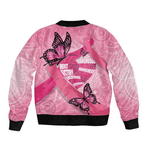 Australia Breast Cancer Awareness Month Sleeve Zip Bomber Jacket Pink Ribbon Mix Butterflies