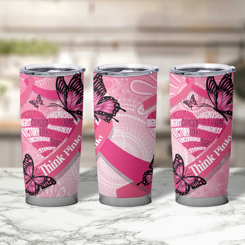 Australia Breast Cancer Awareness Month Tumbler Cup Pink Ribbon Mix Butterflies