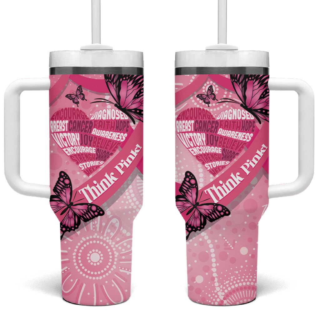 Australia Breast Cancer Awareness Month Tumbler With Handle Pink Ribbon Mix Butterflies