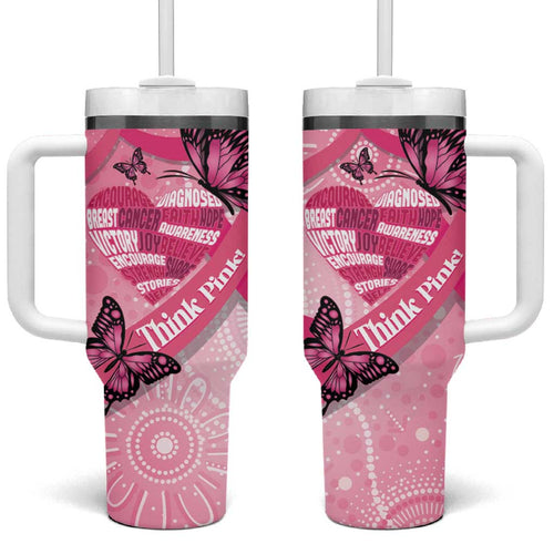 Australia Breast Cancer Awareness Month Tumbler With Handle Pink Ribbon Mix Butterflies