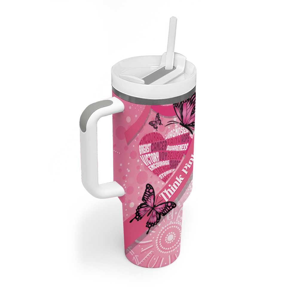 Australia Breast Cancer Awareness Month Tumbler With Handle Pink Ribbon Mix Butterflies