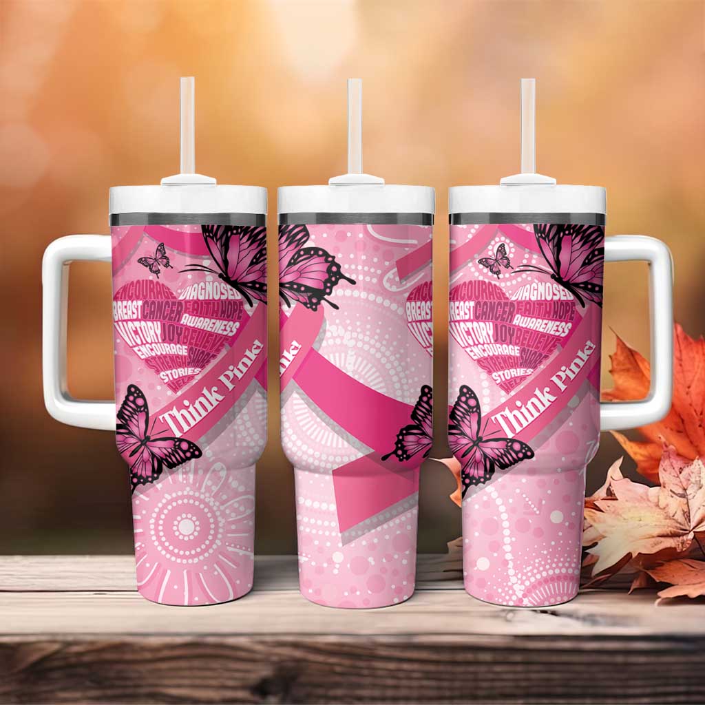 Australia Breast Cancer Awareness Month Tumbler With Handle Pink Ribbon Mix Butterflies