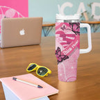 Australia Breast Cancer Awareness Month Tumbler With Handle Pink Ribbon Mix Butterflies