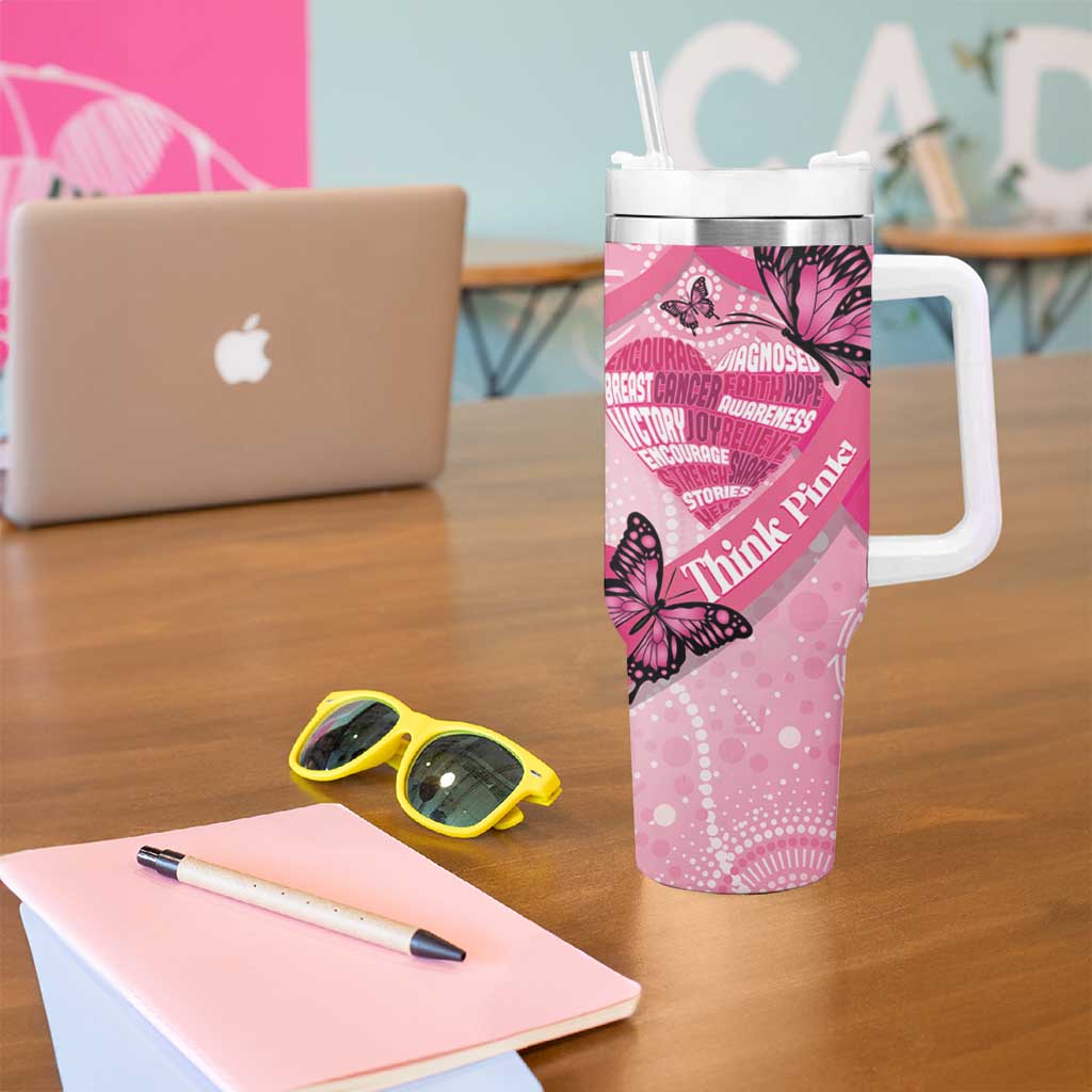 Australia Breast Cancer Awareness Month Tumbler With Handle Pink Ribbon Mix Butterflies