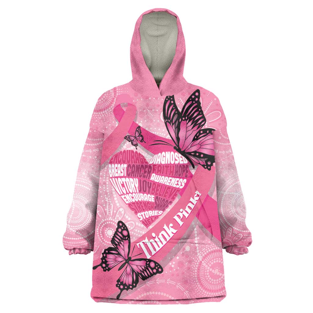 Australia Breast Cancer Awareness Month Wearable Blanket Hoodie Pink Ribbon Mix Butterflies