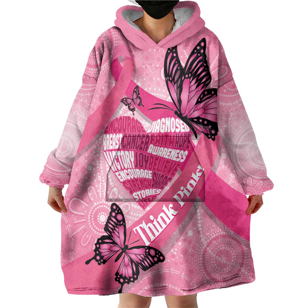 Australia Breast Cancer Awareness Month Wearable Blanket Hoodie Pink Ribbon Mix Butterflies