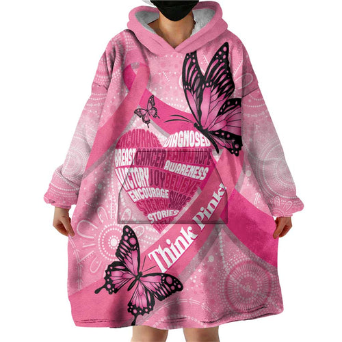 Australia Breast Cancer Awareness Month Wearable Blanket Hoodie Pink Ribbon Mix Butterflies