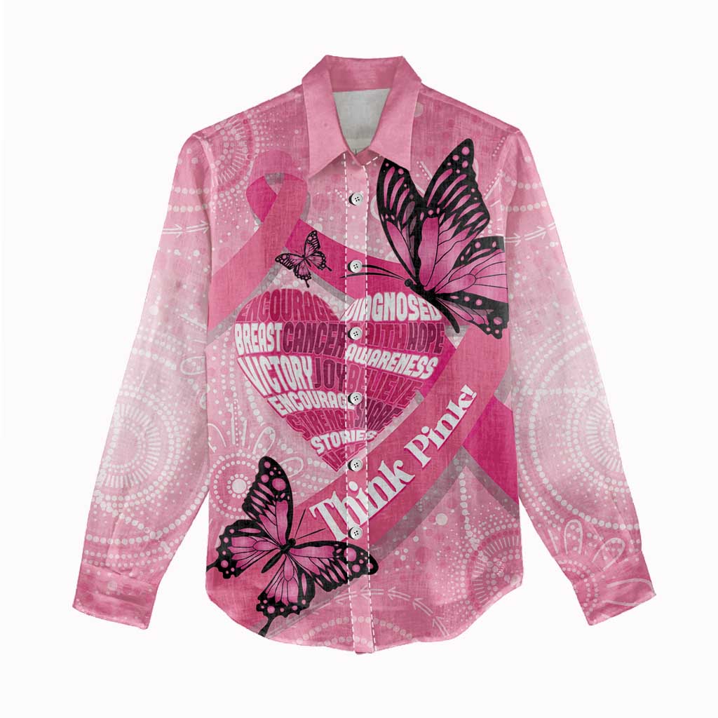 Australia Breast Cancer Awareness Month Women Casual Shirt Pink Ribbon Mix Butterflies