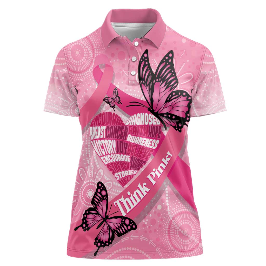 Australia Breast Cancer Awareness Month Women Polo Shirt Pink Ribbon Mix Butterflies