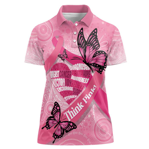 Australia Breast Cancer Awareness Month Women Polo Shirt Pink Ribbon Mix Butterflies
