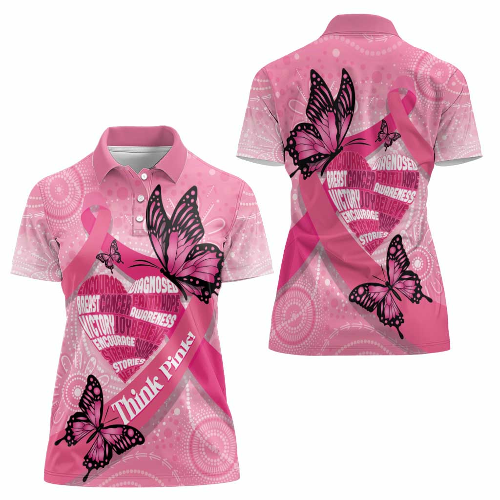 Australia Breast Cancer Awareness Month Women Polo Shirt Pink Ribbon Mix Butterflies