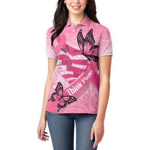 Australia Breast Cancer Awareness Month Women Polo Shirt Pink Ribbon Mix Butterflies