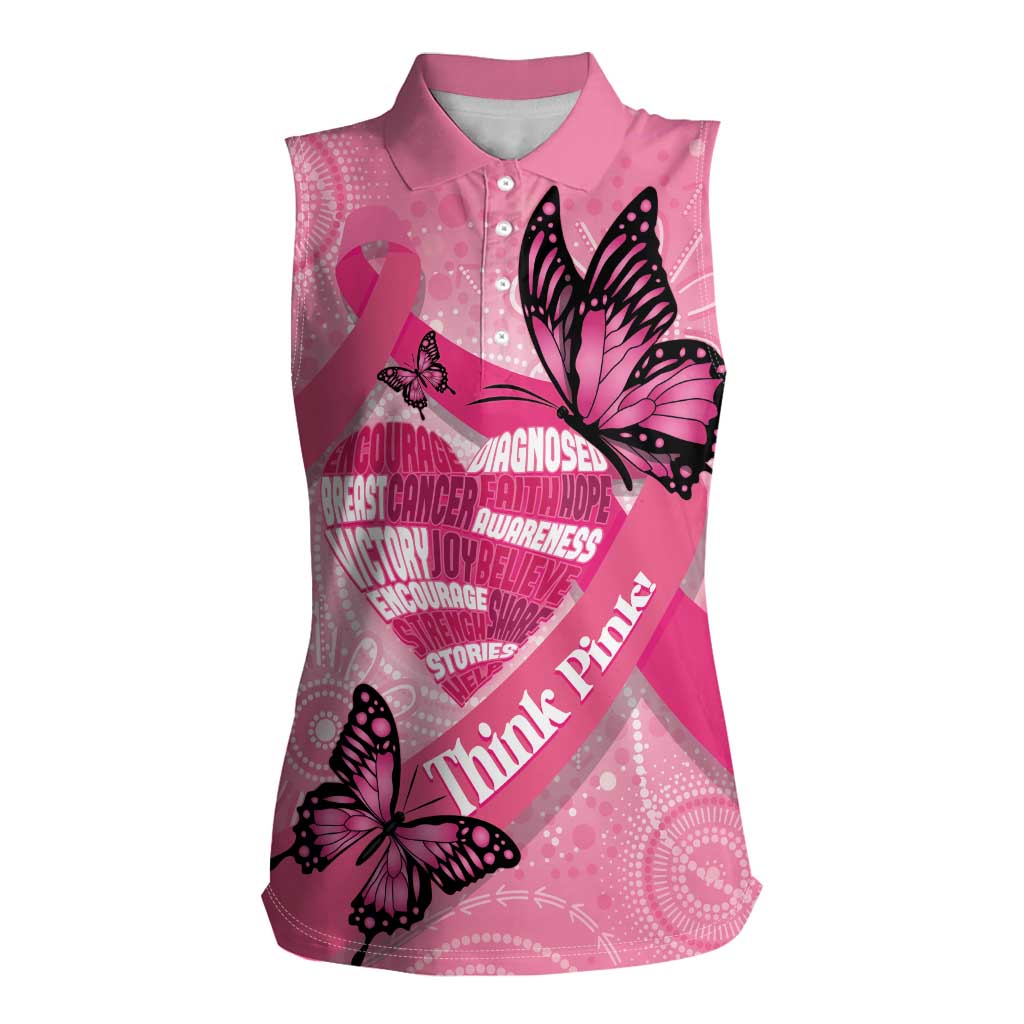 Australia Breast Cancer Awareness Month Women Sleeveless Polo Shirt Pink Ribbon Mix Butterflies