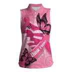 Australia Breast Cancer Awareness Month Women Sleeveless Polo Shirt Pink Ribbon Mix Butterflies