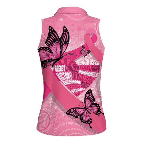 Australia Breast Cancer Awareness Month Women Sleeveless Polo Shirt Pink Ribbon Mix Butterflies