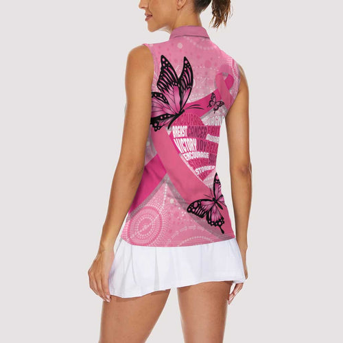 Australia Breast Cancer Awareness Month Women Sleeveless Polo Shirt Pink Ribbon Mix Butterflies