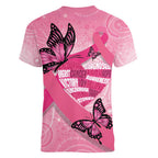 Australia Breast Cancer Awareness Month Women V-Neck T-Shirt Pink Ribbon Mix Butterflies