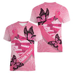 Australia Breast Cancer Awareness Month Women V-Neck T-Shirt Pink Ribbon Mix Butterflies