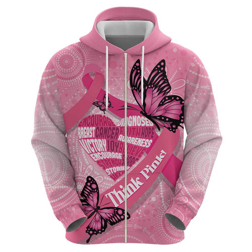 Australia Breast Cancer Awareness Month Zip Hoodie Pink Ribbon Mix Butterflies