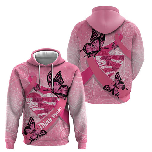 Australia Breast Cancer Awareness Month Zip Hoodie Pink Ribbon Mix Butterflies