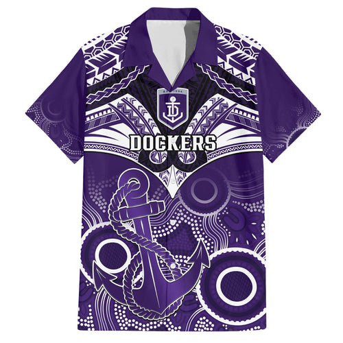 Dockers Football Hawaiian Shirt Fremantle Aboriginal Mix Polynesian Pattern LT14
