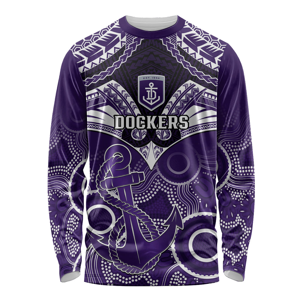 Dockers Football Long Sleeve Shirt Fremantle Aboriginal Mix Polynesian Pattern LT14