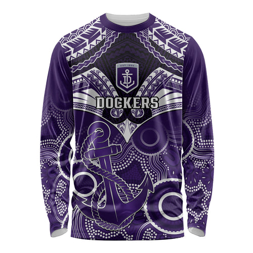 Dockers Football Long Sleeve Shirt Fremantle Aboriginal Mix Polynesian Pattern LT14