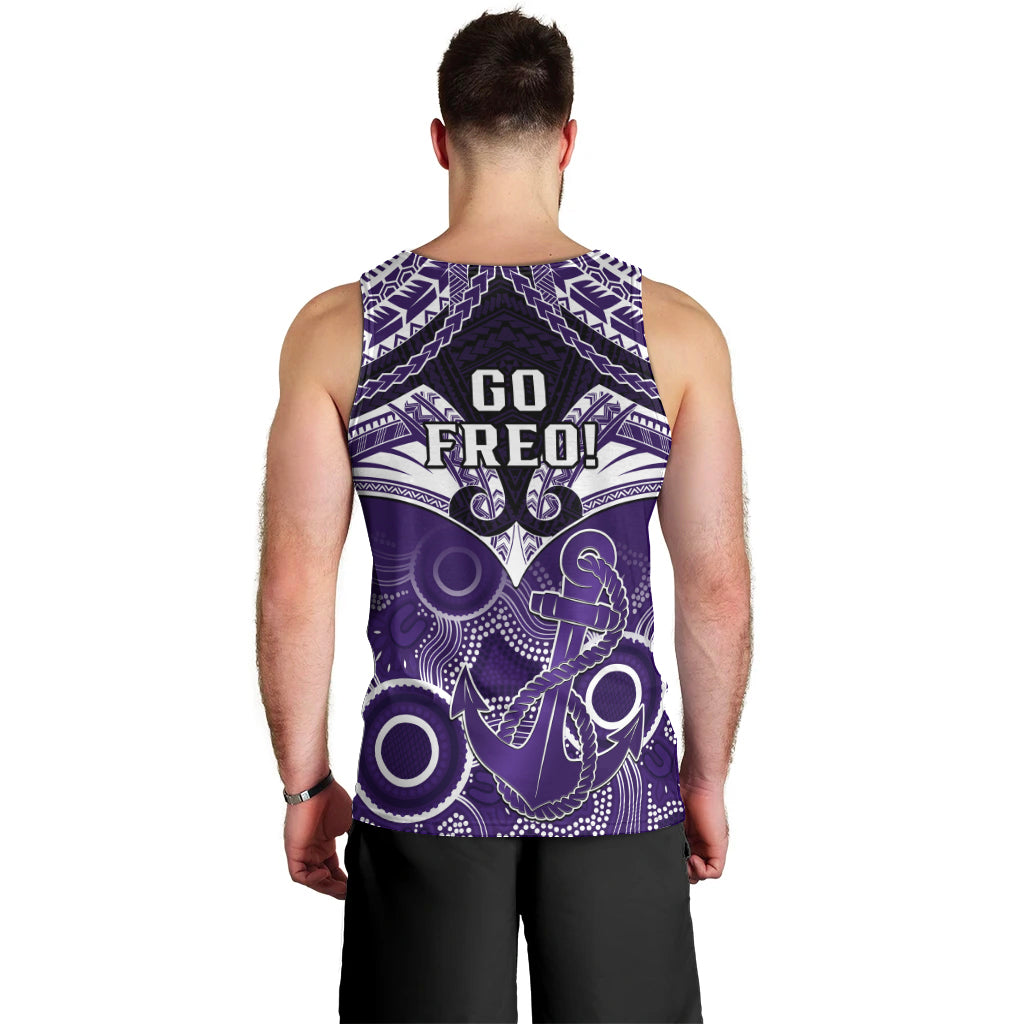 Dockers Football Men Tank Top Fremantle Aboriginal Mix Polynesian Pattern LT14