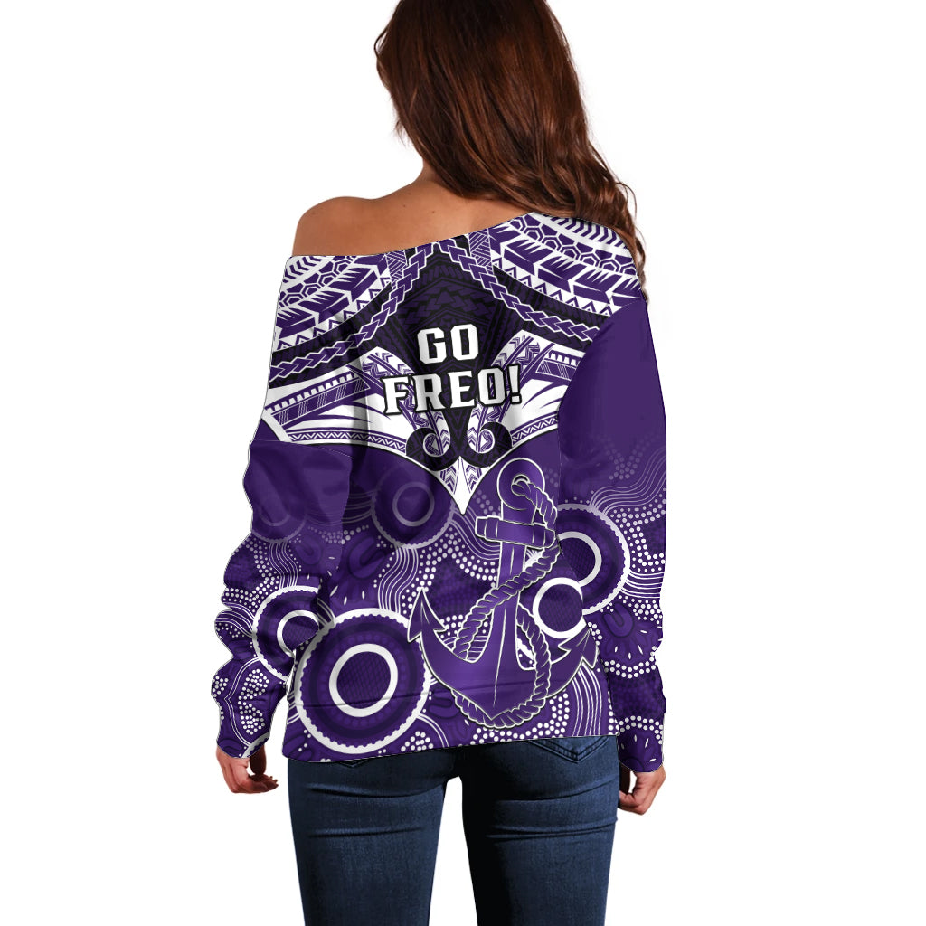 Dockers Football Off Shoulder Sweater Fremantle Aboriginal Mix Polynesian Pattern LT14