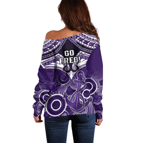 Dockers Football Off Shoulder Sweater Fremantle Aboriginal Mix Polynesian Pattern LT14