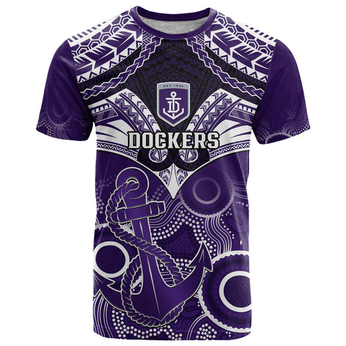 Dockers Football T Shirt Fremantle Aboriginal Mix Polynesian Pattern LT14