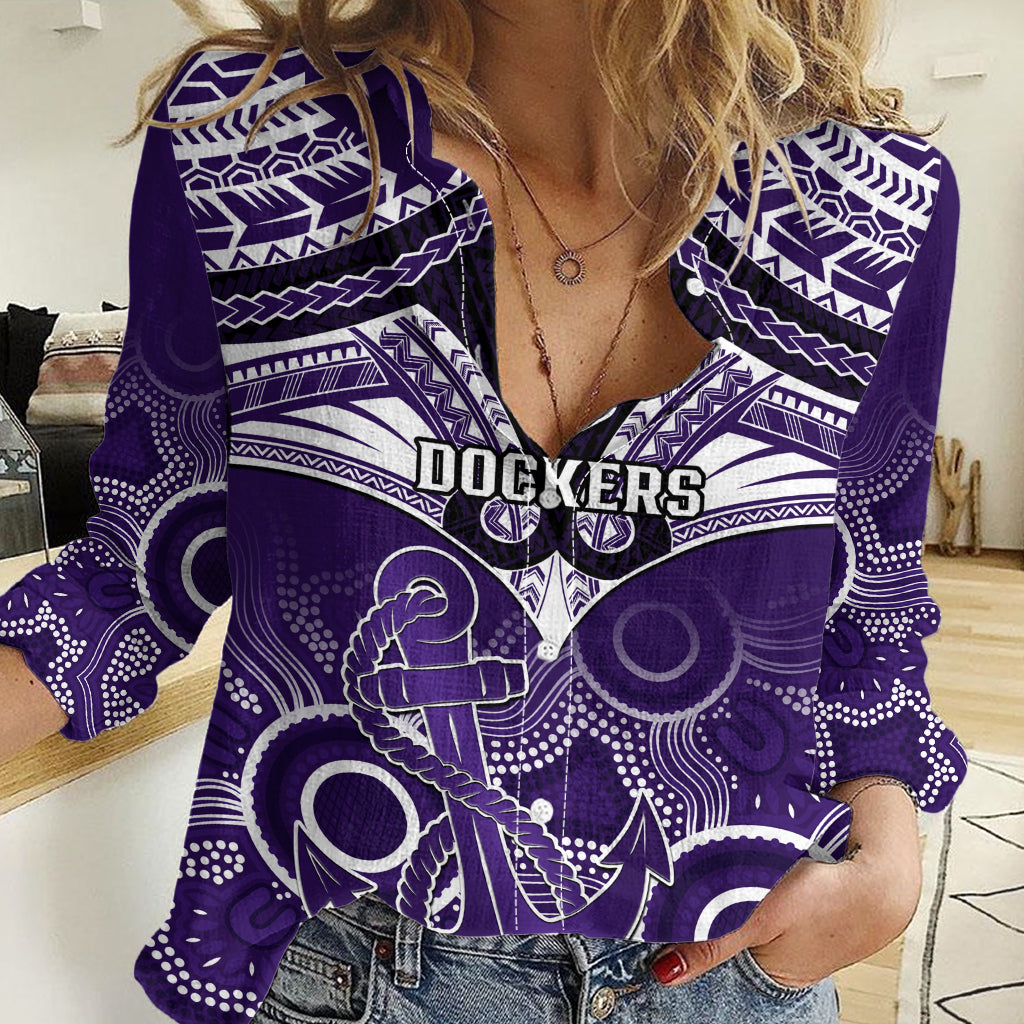 Dockers Football Women Casual Shirt Fremantle Aboriginal Mix Polynesian Pattern LT14