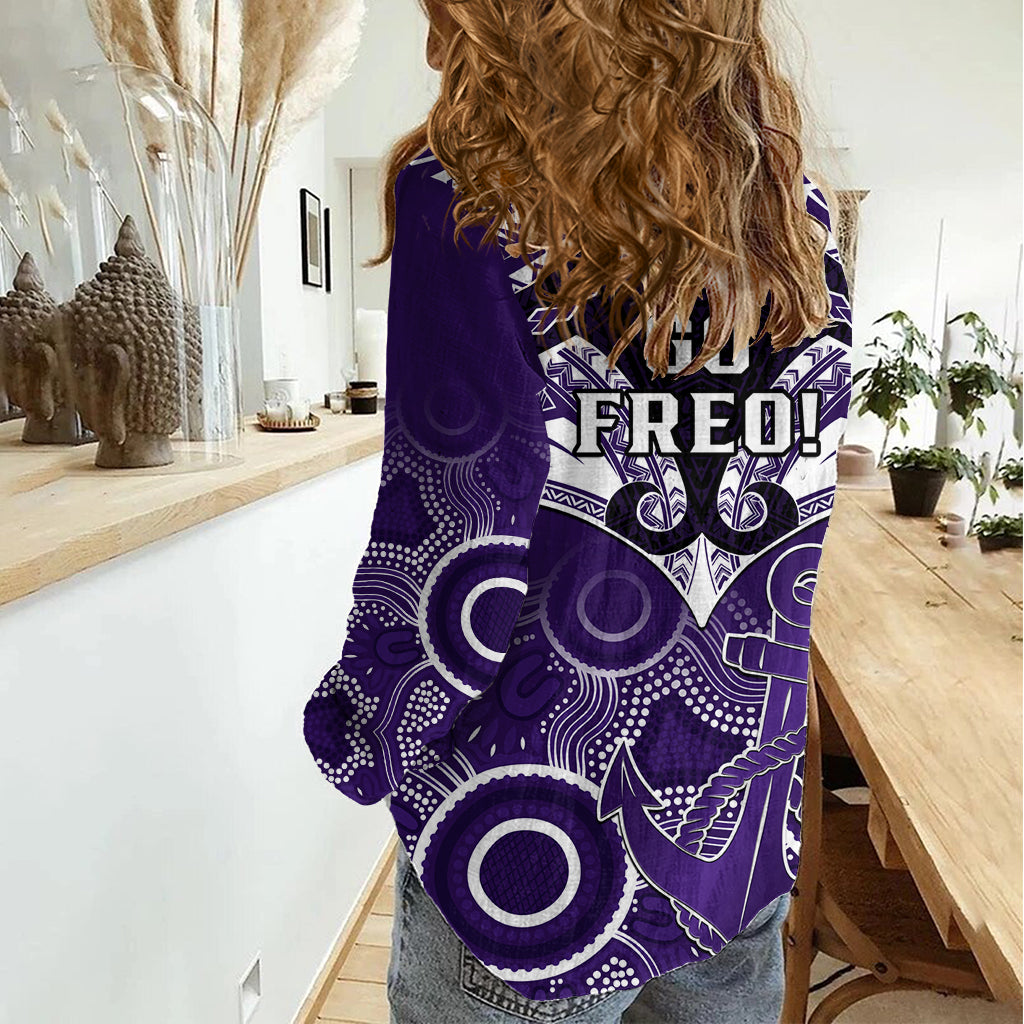 Dockers Football Women Casual Shirt Fremantle Aboriginal Mix Polynesian Pattern LT14