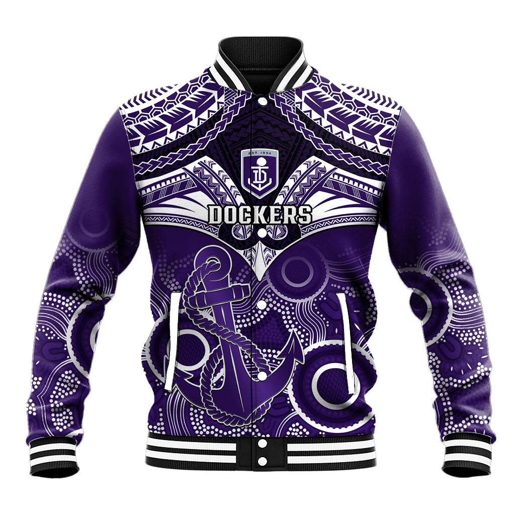 Personalised Dockers Football Baseball Jacket Fremantle Aboriginal Mix Polynesian Pattern LT14