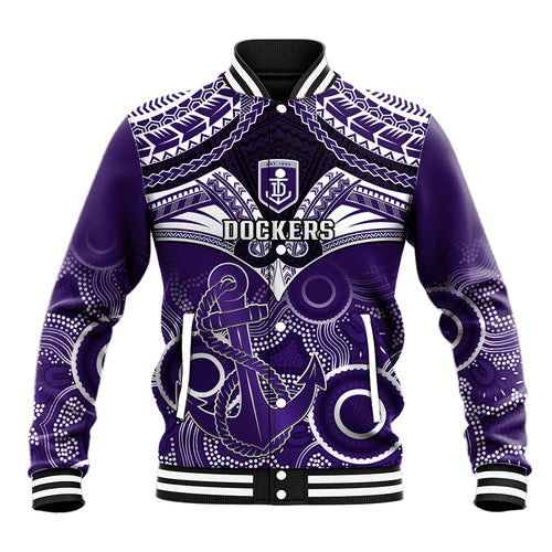 Personalised Dockers Football Baseball Jacket Fremantle Aboriginal Mix Polynesian Pattern LT14