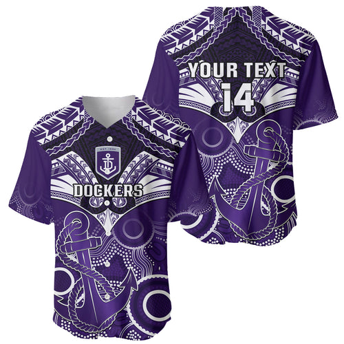 Personalised Dockers Football Baseball Jersey Fremantle Aboriginal Mix Polynesian Pattern LT14