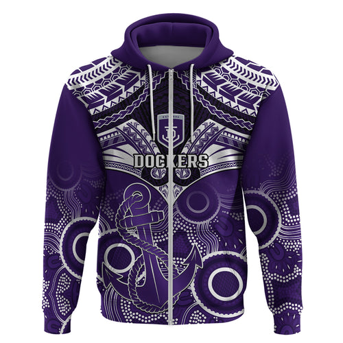 Personalised Dockers Football Hoodie Fremantle Aboriginal Mix Polynesian Pattern LT14