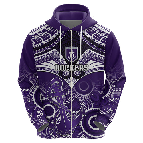 Personalised Dockers Football Hoodie Fremantle Aboriginal Mix Polynesian Pattern LT14