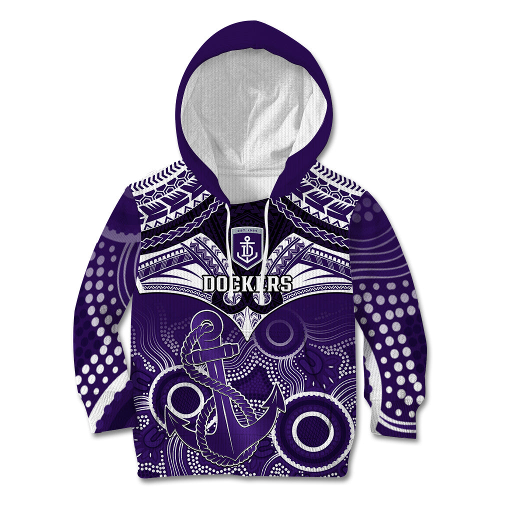 Personalised Dockers Football Kid Hoodie Fremantle Aboriginal Mix Polynesian Pattern LT14