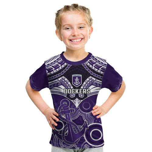 Personalised Dockers Football Kid T Shirt Fremantle Aboriginal Mix Polynesian Pattern LT14