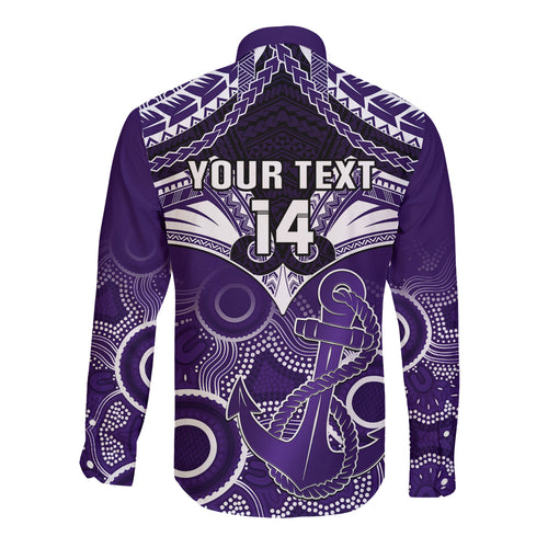 Personalised Dockers Football Long Sleeve Button Shirt Fremantle Aboriginal Mix Polynesian Pattern LT14