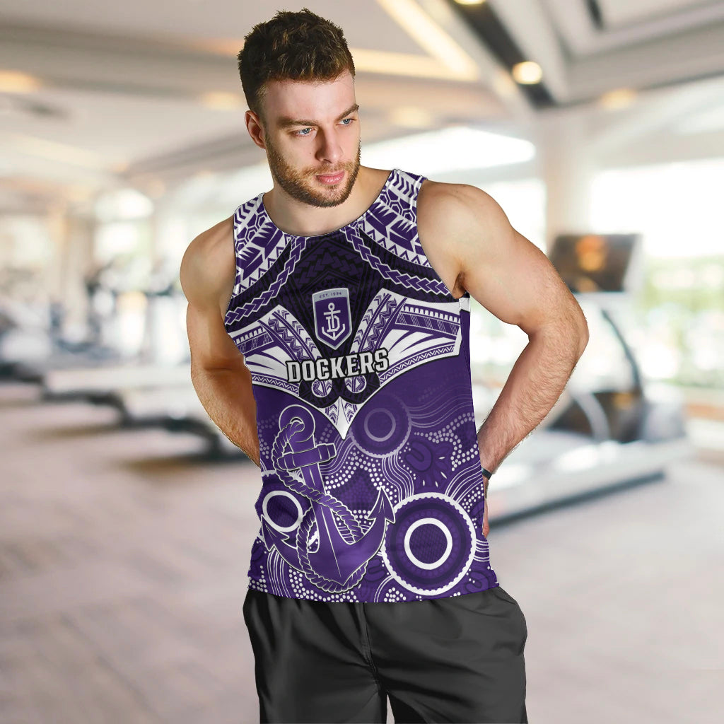 Personalised Dockers Football Men Tank Top Fremantle Aboriginal Mix Polynesian Pattern LT14