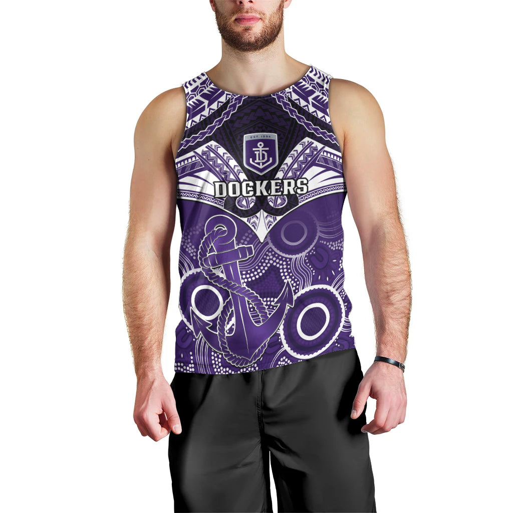 Personalised Dockers Football Men Tank Top Fremantle Aboriginal Mix Polynesian Pattern LT14